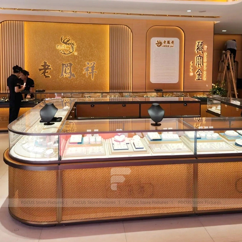Sophisticated Walnut Jewelry Showcase Counter Set