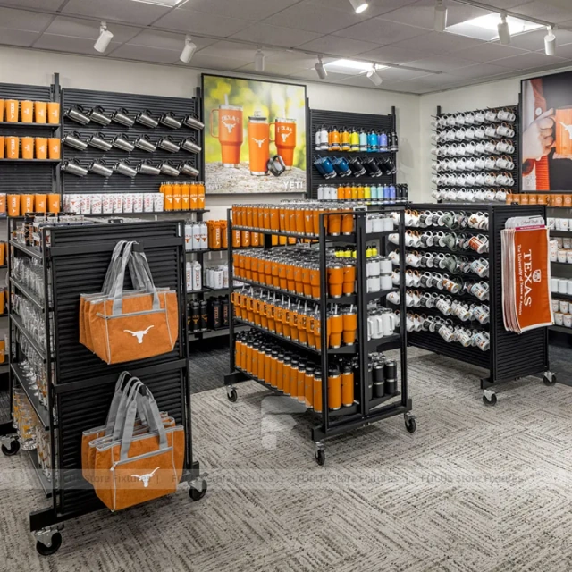 University Sports Merchandise Shelving Display