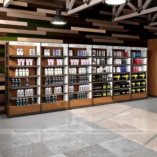 Warm Wood Retail Shelving Tables