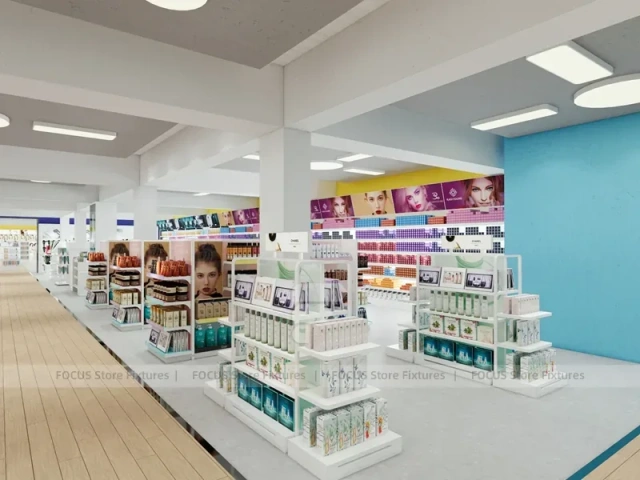 Beauty Supermarket Central Gondola and Perimeter Shelving Layout for Wig Shop