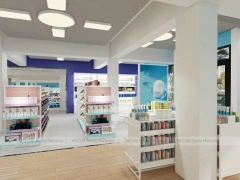 Beauty Supply Entry Aisle with Side Island Shelving for Wig Shop