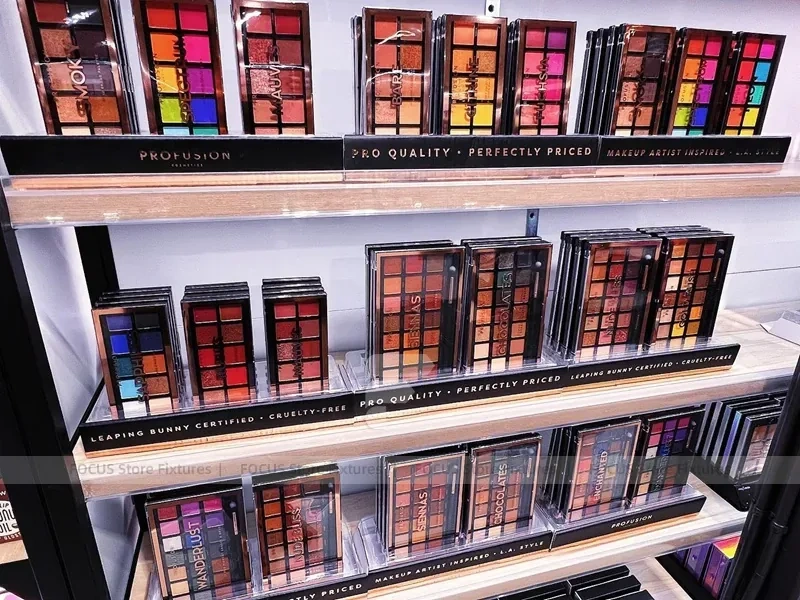 Black Beauty Supply Aisle and Wall Shelving Boutique Layout for Wig Shop