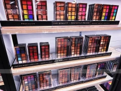 Black Beauty Supply Aisle and Wall Shelving Boutique Layout for Wig Shop