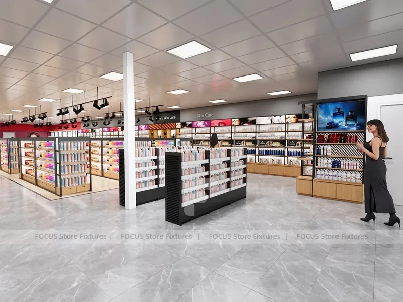 Black Framed Beauty Supply Aisle Gondola Store Layout for Wig Shop