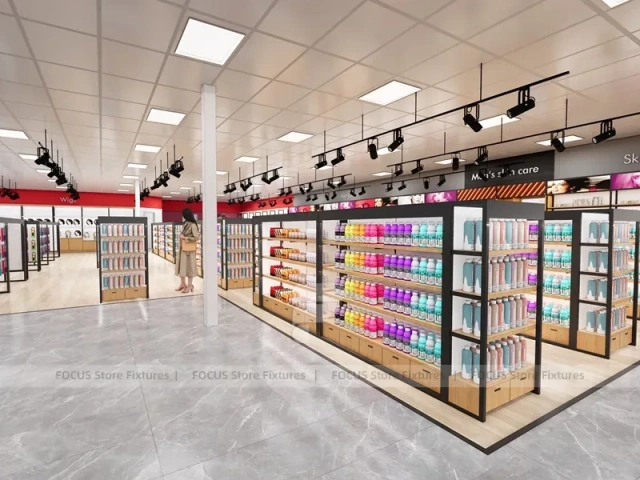 Black Framed Beauty Supply Aisle Gondola Store Layout for Wig Shop