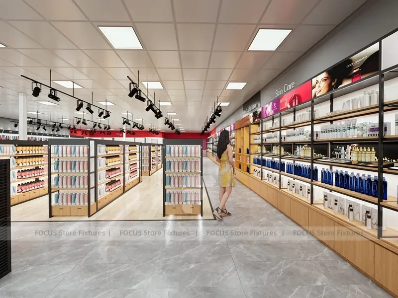 Black Framed Beauty Supply Aisle Gondola Store Layout for Wig Shop