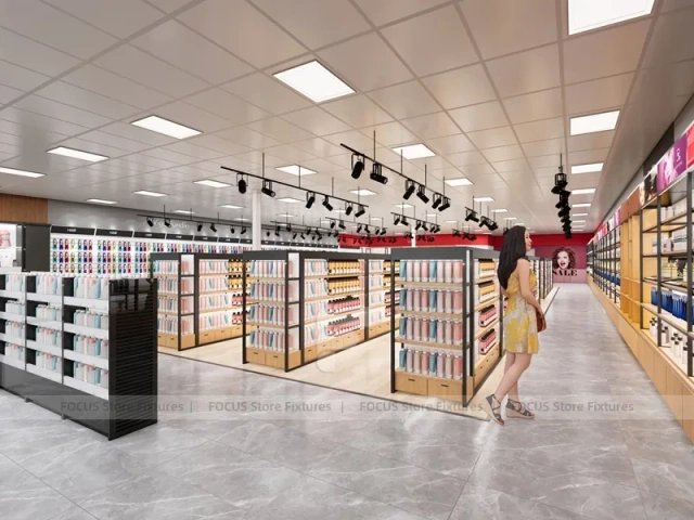 Black Framed Beauty Supply Aisle Gondola Store Layout for Wig Shop