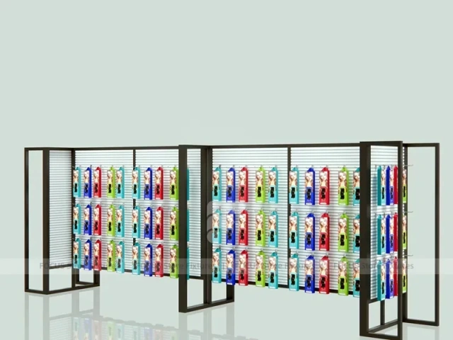 Black Framed Dual Panel Hair Extension Display Wall for Beauty Store