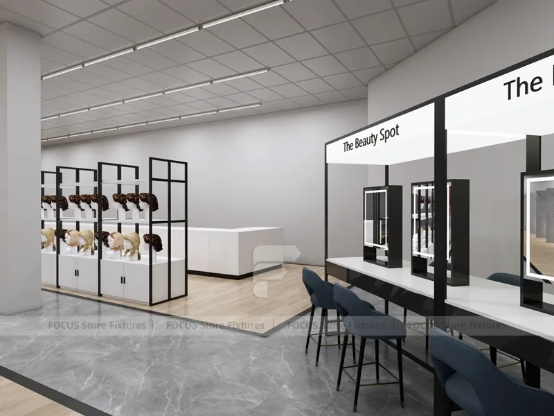 Black Framed Empty Slatwall Aisle System for Wig Store