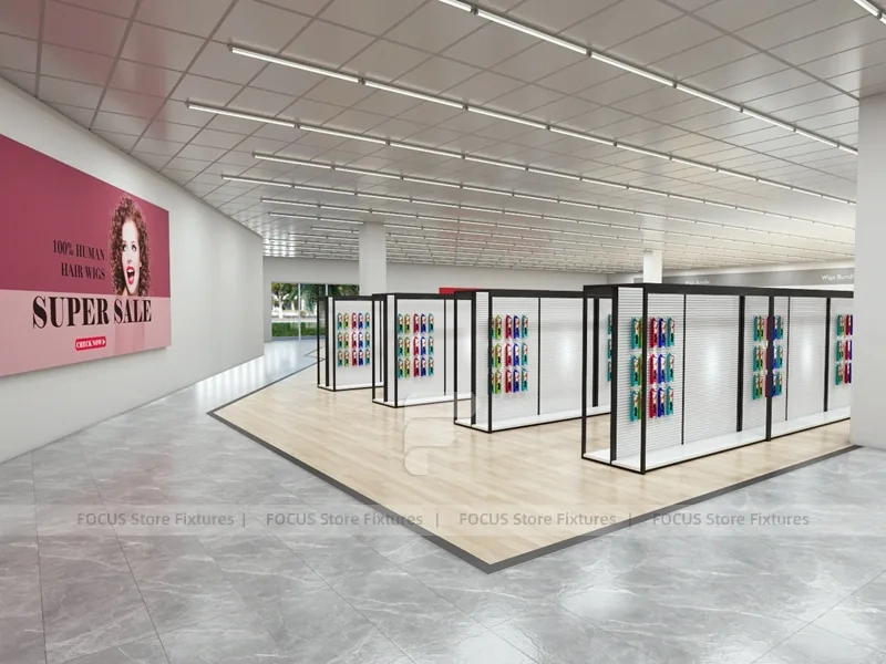 Black Framed Empty Slatwall Aisle System for Wig Store