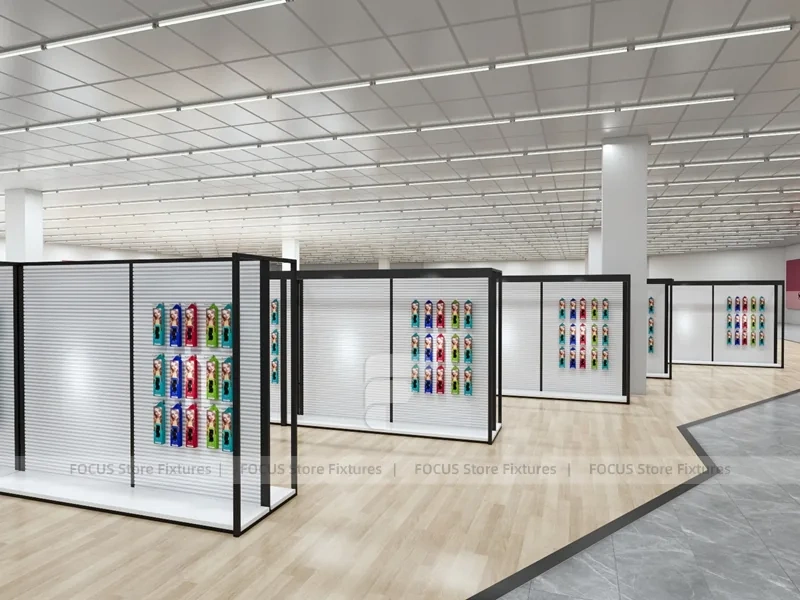 Black Framed Empty Slatwall Aisle System for Wig Store