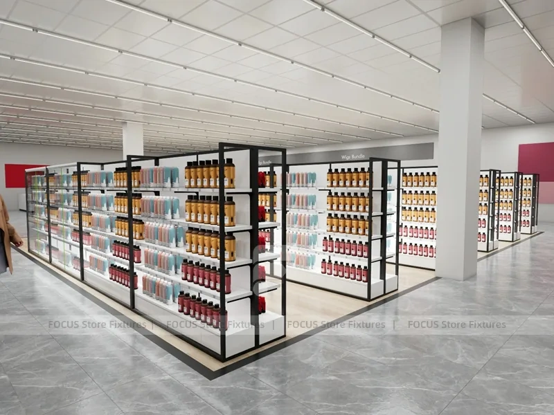 Black Framed Empty Slatwall Aisle System for Wig Store