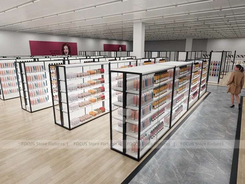 Black Framed Empty Slatwall Aisle System for Wig Store
