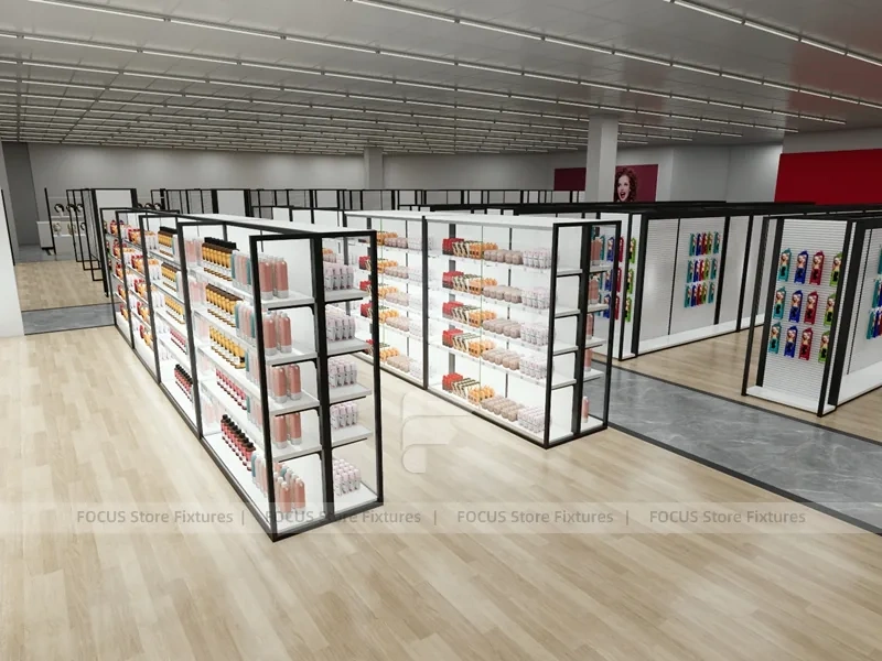 Black Framed Empty Slatwall Aisle System for Wig Store