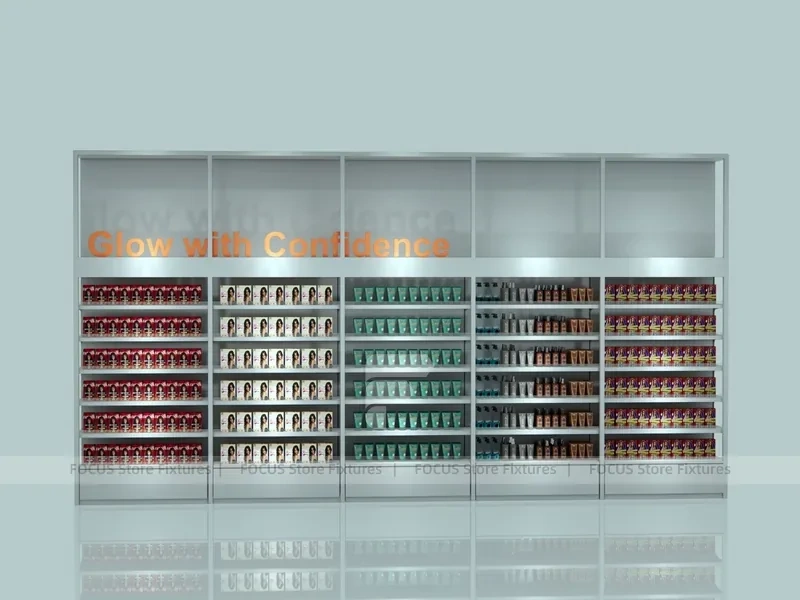 Black Framed Hair and Wig Category Wall Cabinets for Beauty Store