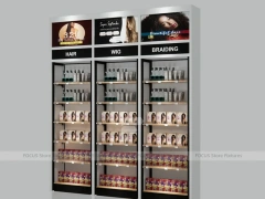 Black Framed Hair and Wig Category Wall Cabinets for Beauty Store