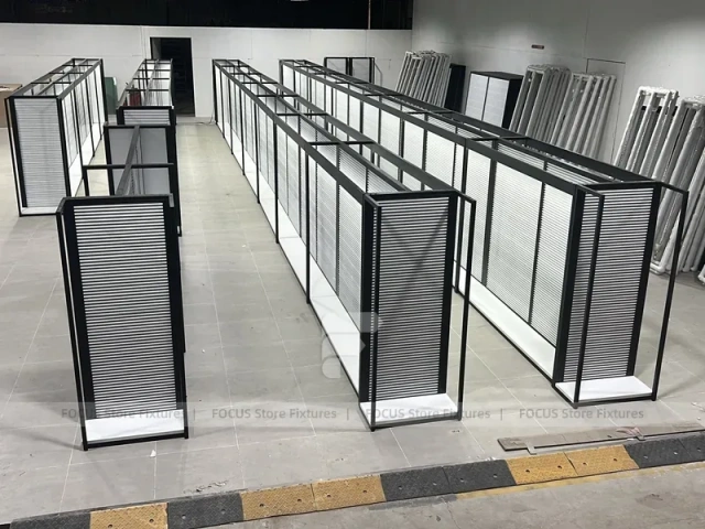 Black Framed Slatwall Display Portals for Beauty Retail for Wig Shop