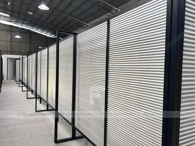 Black Framed Slatwall Hallway Display System for Wig Store