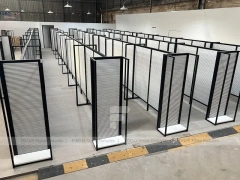 Black Framed Slatwall Hallway Display System for Wig Store