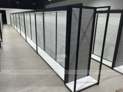 Black Framed Slatwall Partitions with Angled Corridor Layout for Wig Store