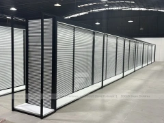 Black Framed Slatwall Partitions with Angled Corridor Layout for Wig Store