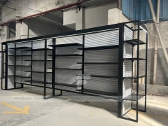 Black Framed Slatwall Portal Merchandising Bay for Wig Store