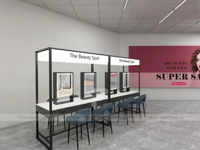 Black Metal Salon Consultation Mirrors with Waiting Counter for Wig Beauty Store