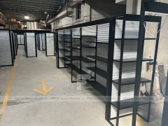Black Metal Slatwall Shelving Aisle with Perimeter Frame for Wig Store