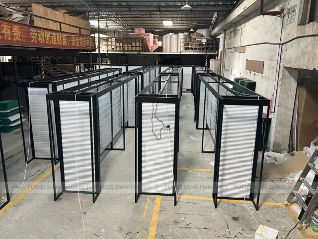 Black Metal Slatwall Shelving Aisle with Perimeter Frame for Wig Store