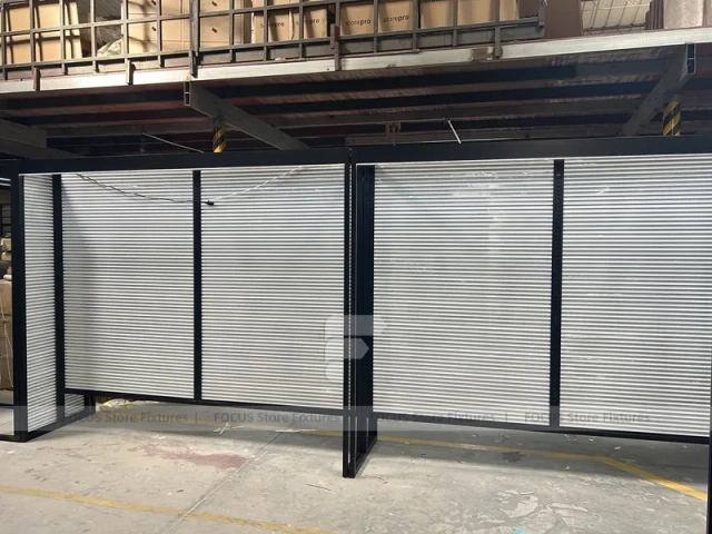 Black Metal Slatwall Shelving Aisle with Perimeter Frame for Wig Store