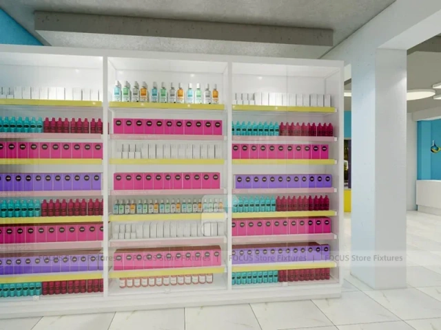 Compact Cosmetics Gondola and Wall Shelving Store Layout for Wig Shop