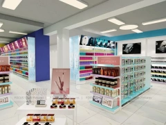 Compact Cosmetics Gondola and Wall Shelving Store Layout for Wig Shop
