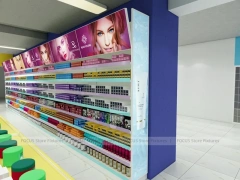 Compact Cosmetics Gondola and Wall Shelving Store Layout for Wig Shop