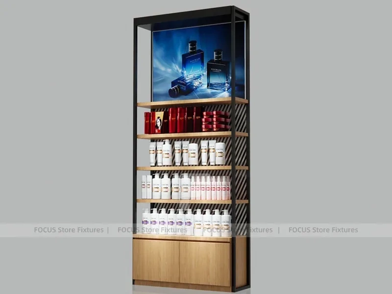 Dark Framed Illuminated Beauty Supply Wall Showcase Cabinet for Wig Shop