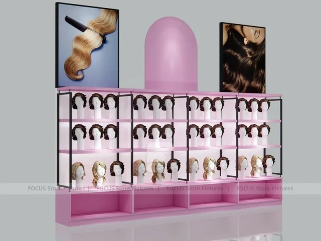 Dark Framed Illuminated Beauty Supply Wall Showcase Cabinet for Wig Shop