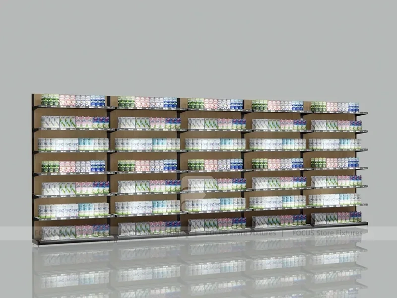 Extra Long Dark Beauty Supply Wall Shelving with LED for Wig Shop
