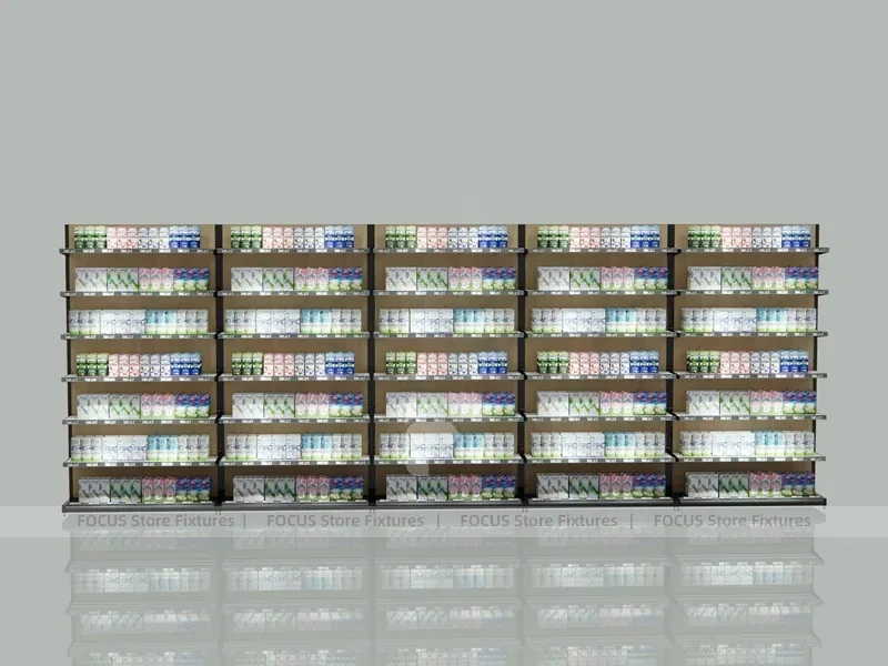 Extra Long Dark Beauty Supply Wall Shelving with LED for Wig Shop