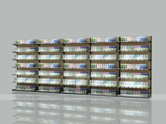 Extra Long Dark Beauty Supply Wall Shelving with LED for Wig Shop