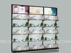 Extra Long Dark Beauty Supply Wall Shelving with LED for Wig Shop