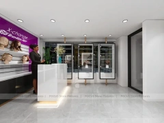 Gray Luxury Salon Wall Cabinets with Purple Runway Aisle for Wig Beauty Store
