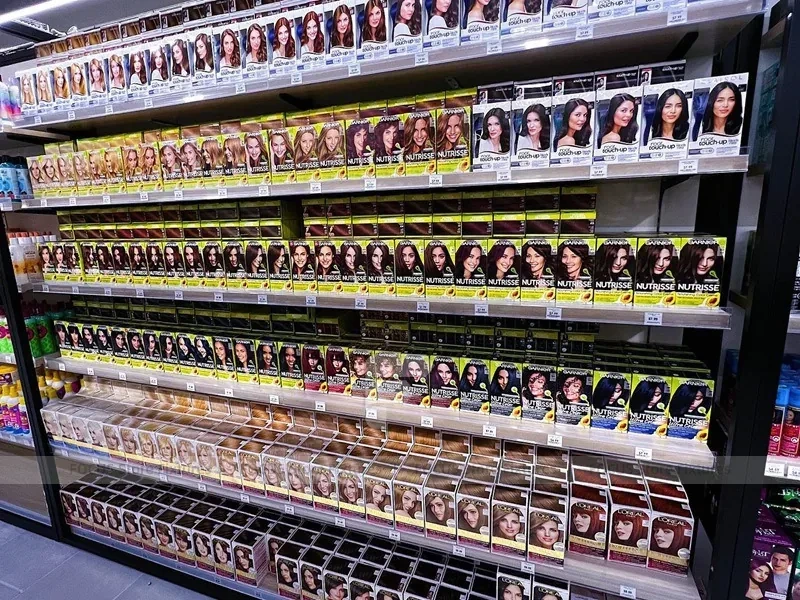 Hair Extension Wall Display with Drawers and Glass Counter for Beauty Store