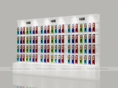 Illuminated White Hair Extension Wall Rack with Base Drawers for Beauty Store