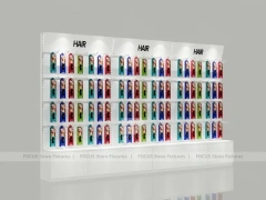 Illuminated White Hair Extension Wall Rack with Base Drawers for Beauty Store