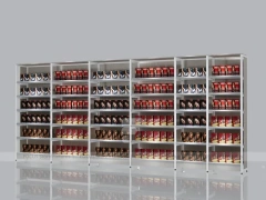Light Wood Beauty Supply Wall Display with Header Sign for Wig Shop