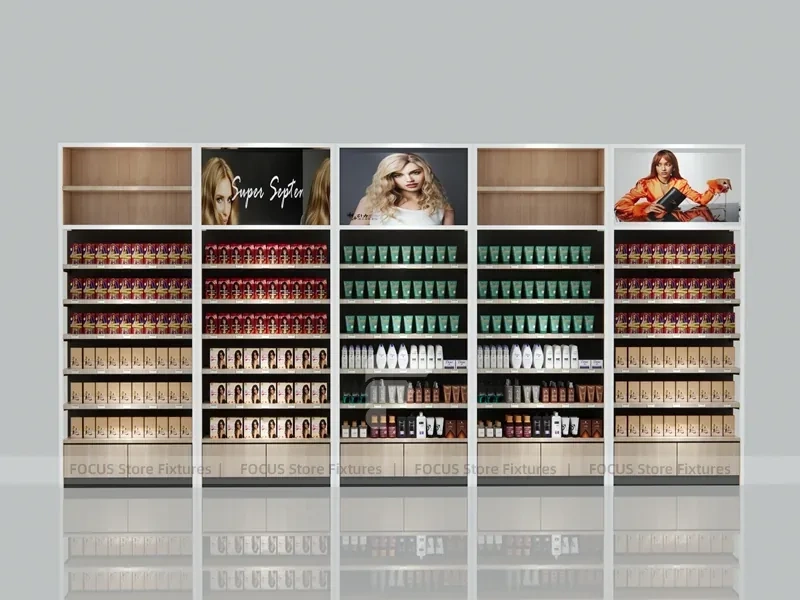 Multi Bay Beauty Supply Product and Wig Display Wall for Beauty Store