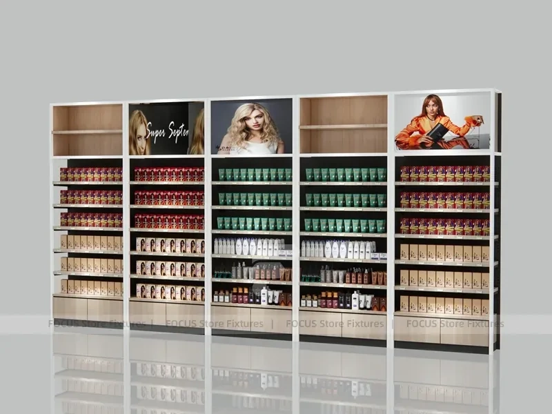 Multi Bay Beauty Supply Product and Wig Display Wall for Beauty Store