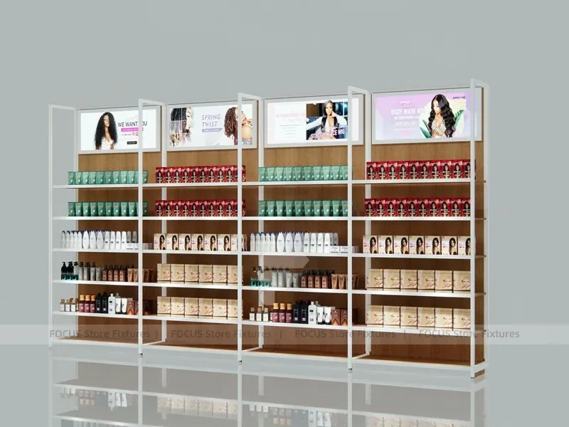 Multi Bay Beauty Supply Product and Wig Display Wall for Beauty Store