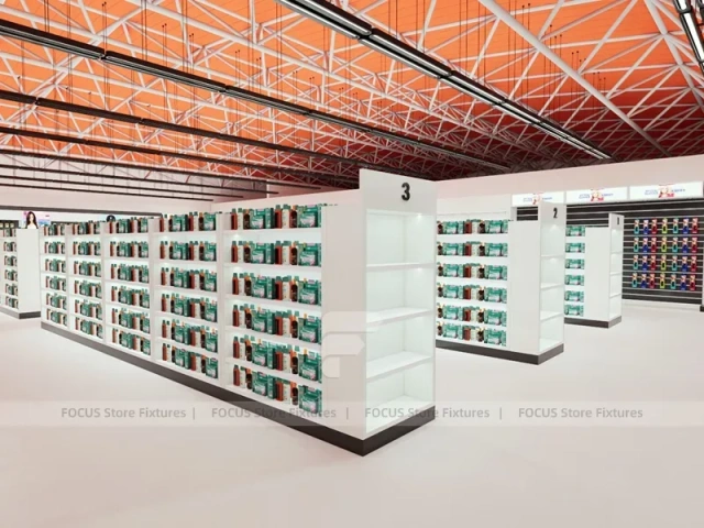 Open Beauty Supply Department Store Shelving Layout for Wig Shop