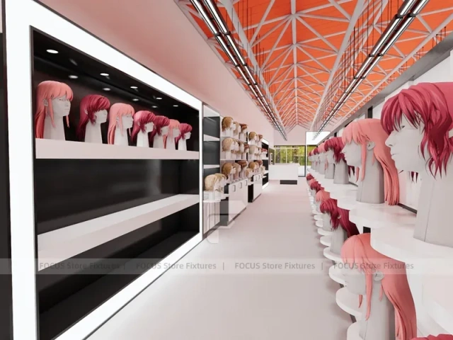 Open Beauty Supply Department Store Shelving Layout for Wig Shop