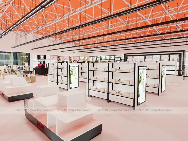 Open Beauty Supply Department Store Shelving Layout for Wig Shop